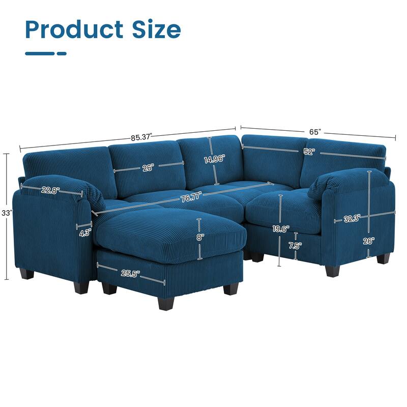 Multi-Seater Corduroy Sectional Sofa, Soft & Comfortable Corner Sofa