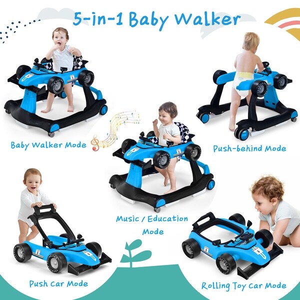 Blue PP Multi-Stage Kids Walker with Lights, Music and Adjustable