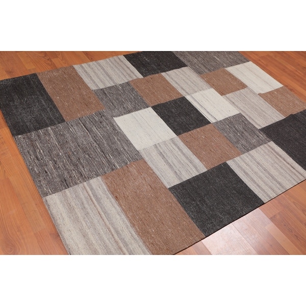 Hand Woven Geometric Earth Tones Beige Flatweave Wool Modern Contemporary Oriental Area Rug 5x7 5 X 7 Overstock 31510827