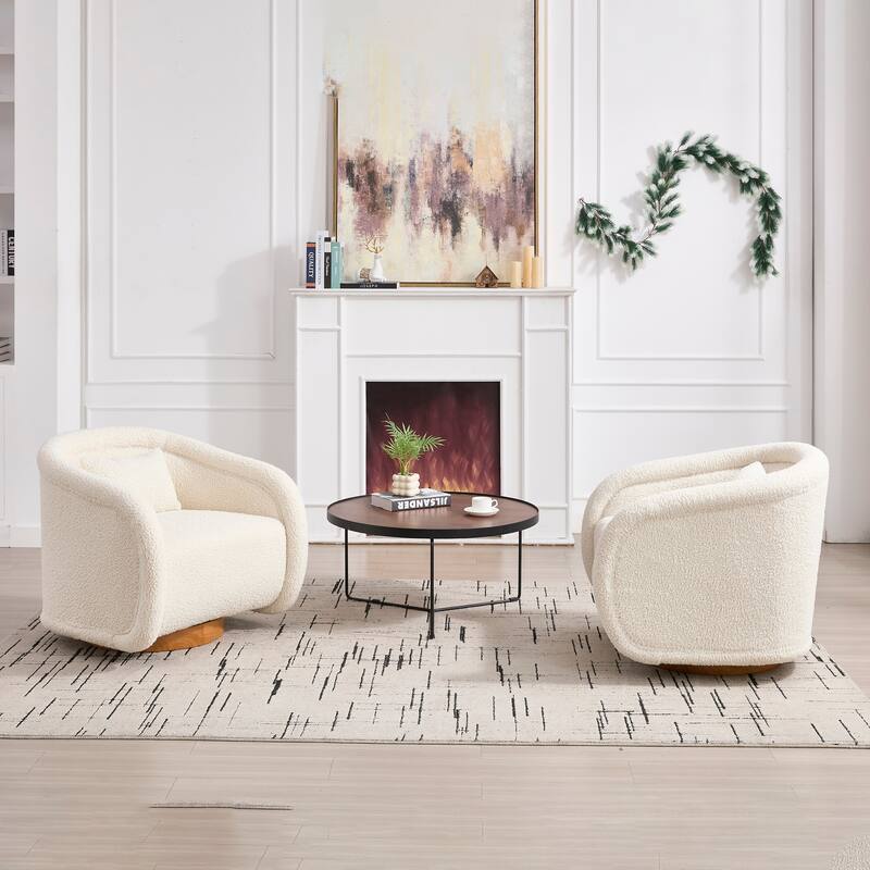 Swivel Accent Chair, 360-degree Swivel Barrel Chair with Teddy Upholstery, Comfy Pumpkin-Shaped Swivel Chair
