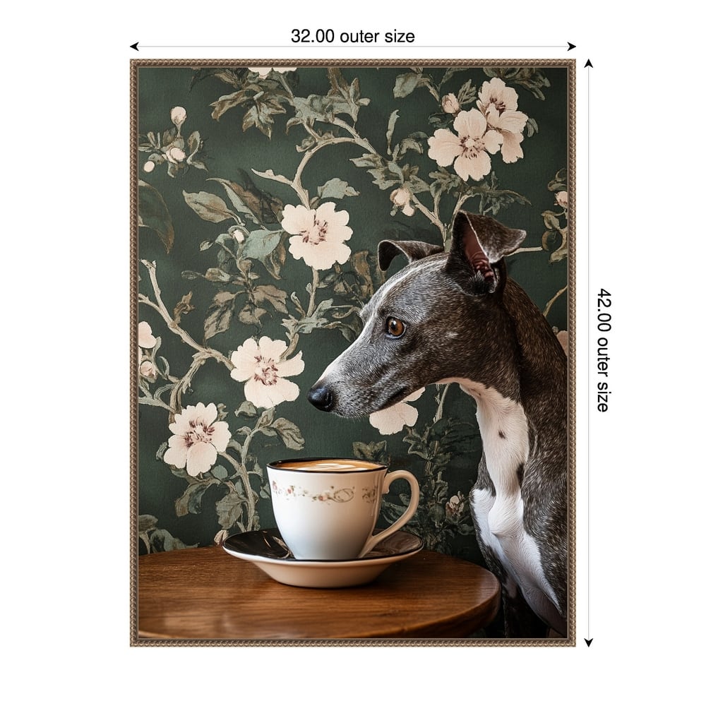 The Coffee Loving Whippet by Mowzu Framed Canvas Wall Art