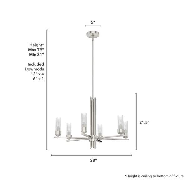 dimension image slide 0 of 9, Hunter Gatz Ribbed Glass Chandelier - Dining Room, Kitchen Island, Entry - Glam, Contemporary, Transitional
