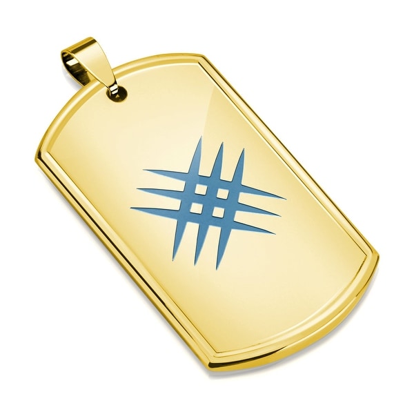 Azure Blue IP Crossed Scratch Gold IP Stainless Steel Dog Tag Pendant (30.5 mm Width)