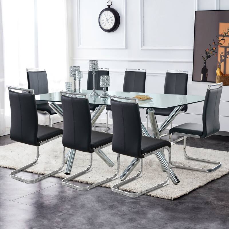 Modern Dining Chairs,PU Faux Leather High Back Upholstered Side Chair with C-shaped Tube Chrome Metal Legs