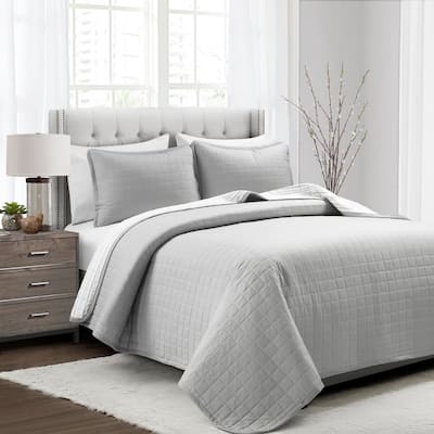 Lush Decor Farmhouse Box Stitch And Stripe Oversized Reversible Cotton Quilt Set