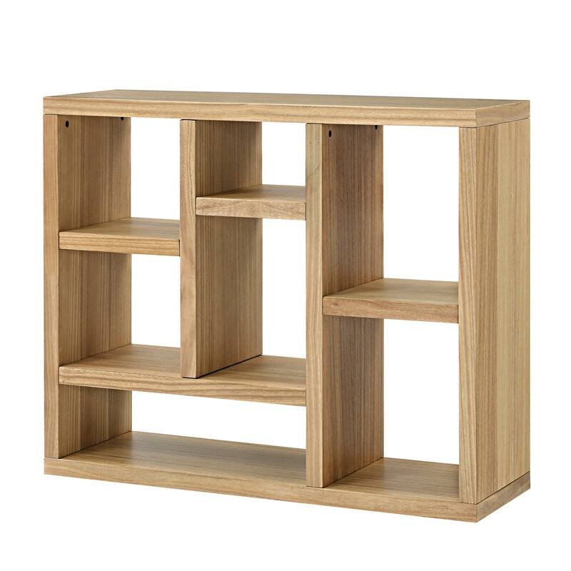 Freestanding Display Cabinet with 7 Cube Storage Spaces - Natural Wood