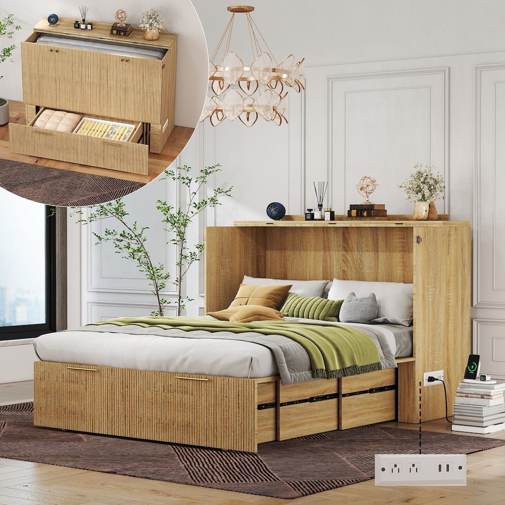 Full Size Murphy Bed with USB Port and a Large Drawer