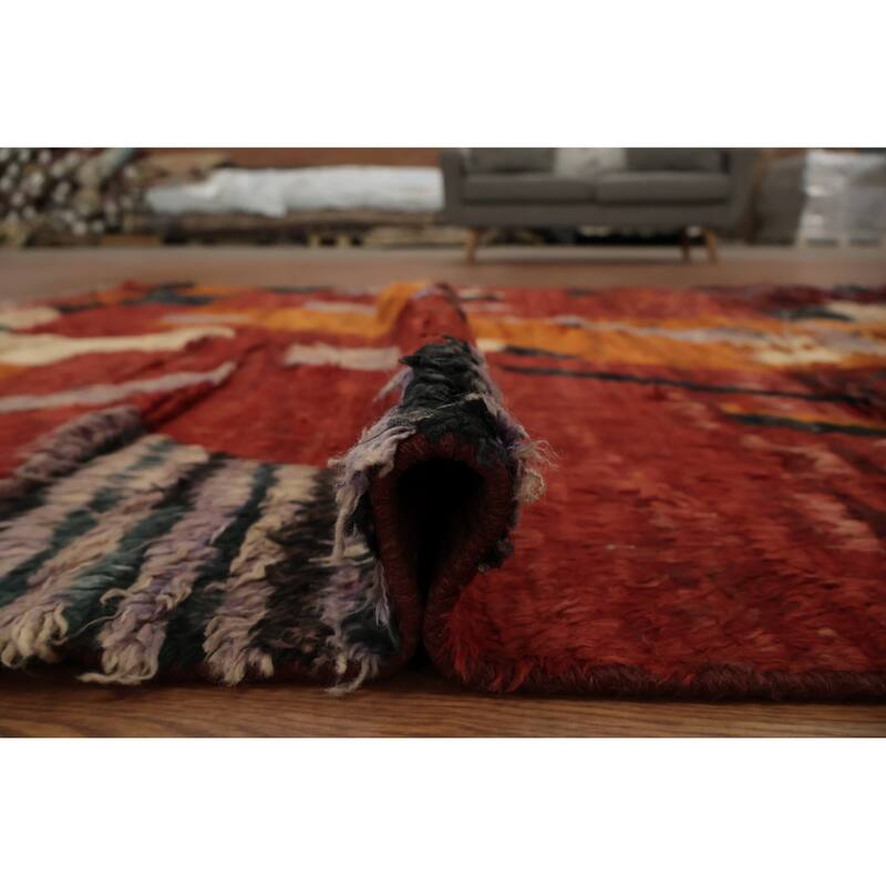 Hand Knotted Oriental 100% Wool Carpet Modern Tribal Red Moroccan Area Rug - 9' 8'' X 6' 6''