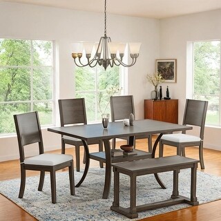 6-Piece Wood Dining Table Set with Storage Shelf and Curved Legs - Bed ...