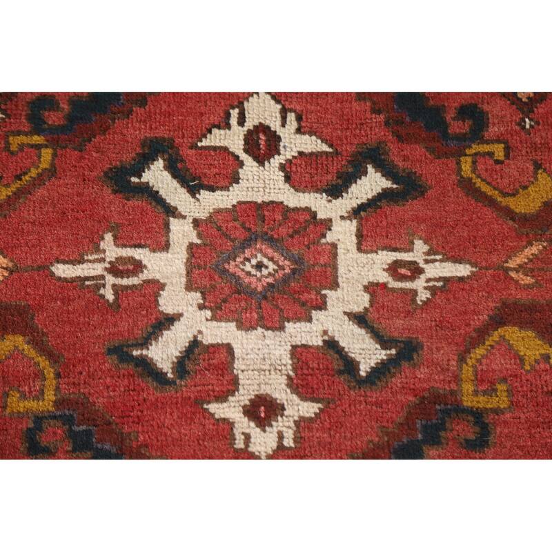 Hand Knotted Oriental 100% Wool Carpet Traditional Geometric Red Heriz Runner Rug - 10' 8'' X 3' 2''