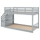 preview thumbnail 10 of 9, Twin over Twin Floor Bunk Bed with Staircase and Storage Ladder , Low Profile Design, Double Guardrails for Safety