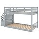 preview thumbnail 4 of 16, Twin over Twin Floor Kids Bunk Bed, Ladder with Storage, Gray