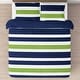 preview thumbnail 3 of 4, Navy and Lime Green on White Stripe Full/Queen 3-piece Comforter Set
