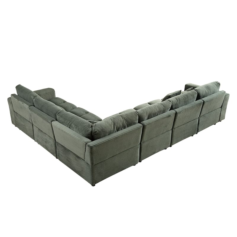 Oversized Sectional Sofa L Shaped Corner Couch Corduroy Upholstery Convertible Sleeper Sofa Couch