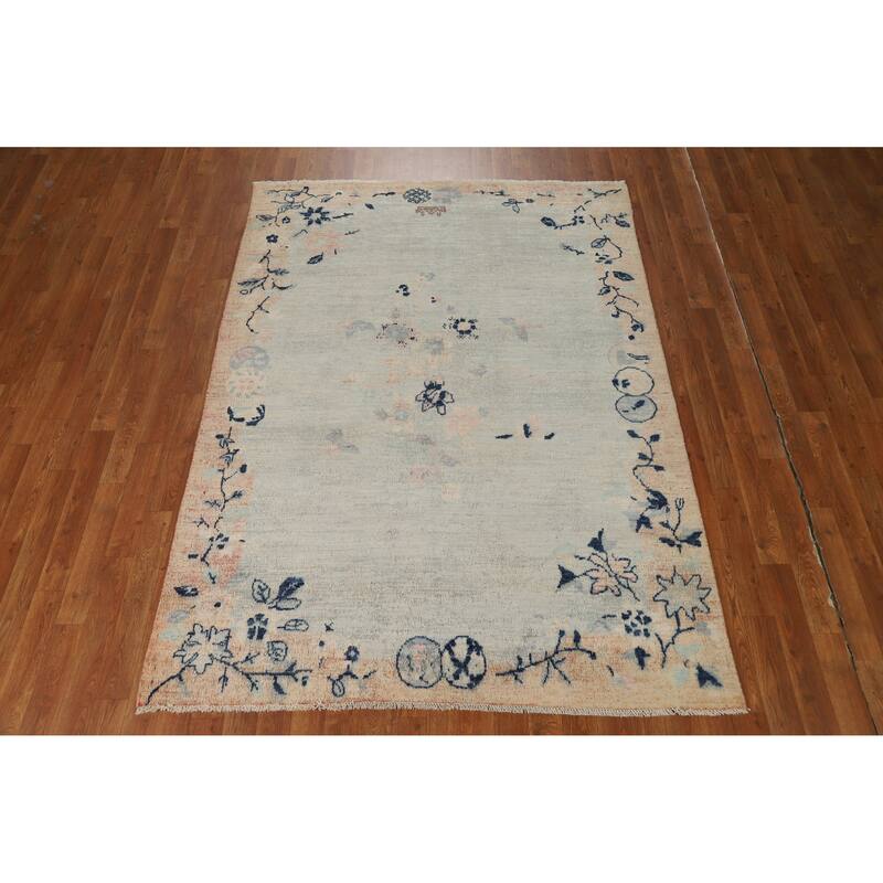 Art Deco Turkish Rug Vegetable Dye Hand-Knotted Wool Carpet - 5'0"x 7'0"