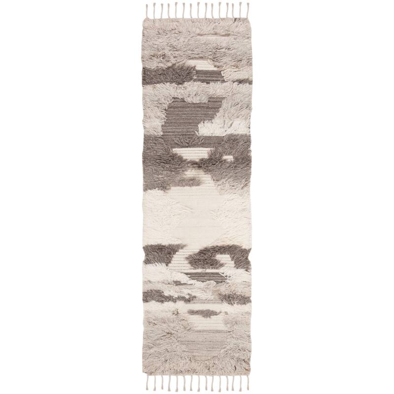 SAFAVIEH Hand-knotted Kenya Hilligje Southwestern Tribal Wool Rug - 2'3" x 8' Runner - Ivory/Grey