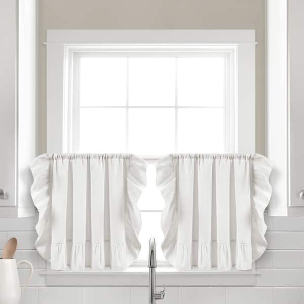 slide 2 of 10, Lush Decor Linen Ruffle Kitchen Tier Window Curtain Panel Pair 39" x  24"