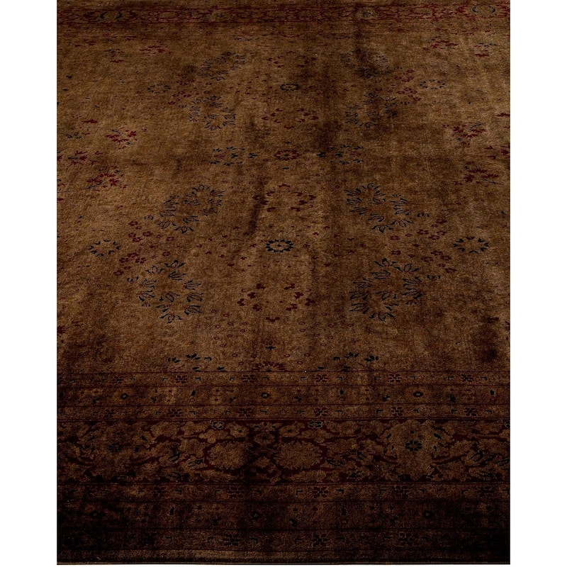 Overton Hand Knotted Wool Vintage Inspired Modern Contemporary Overdyed Brown Area Rug - 8' 3" x 16' 0"