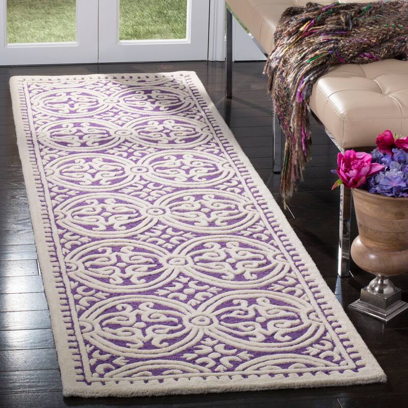 SAFAVIEH Handmade Cambridge Myrtis Modern Moroccan Wool Area Rug - 2'6" x 6' Runner - Purple/Ivory