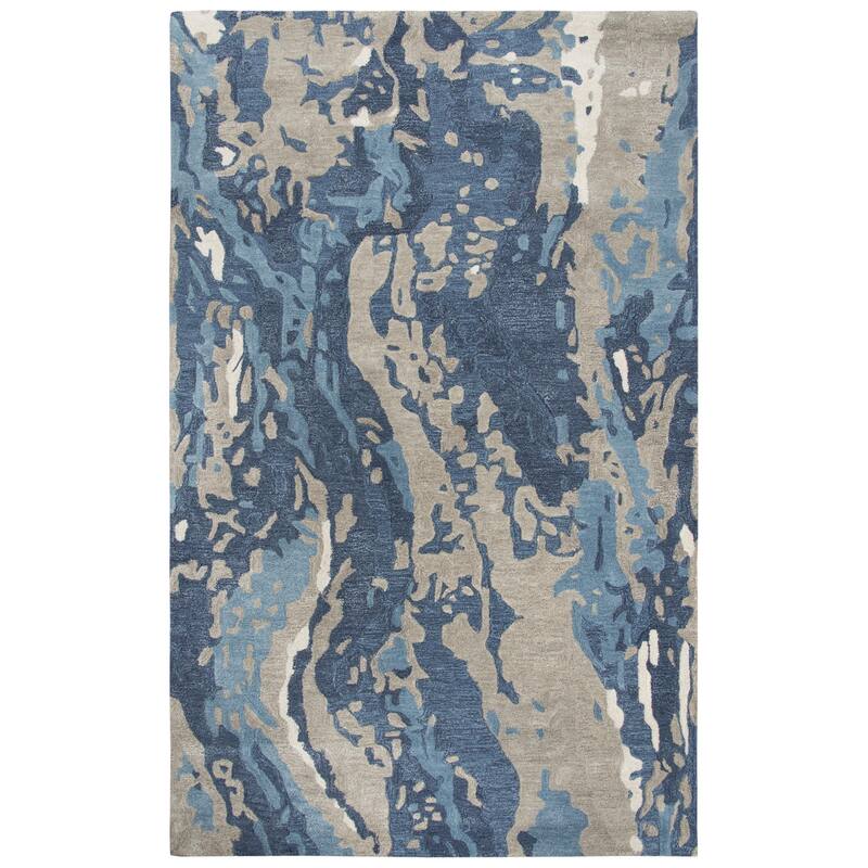 Alora Decor Lapis Blue, Grey, and Ivory Hand-tufted Wool Blend Rug - 10' x 13' - Blue