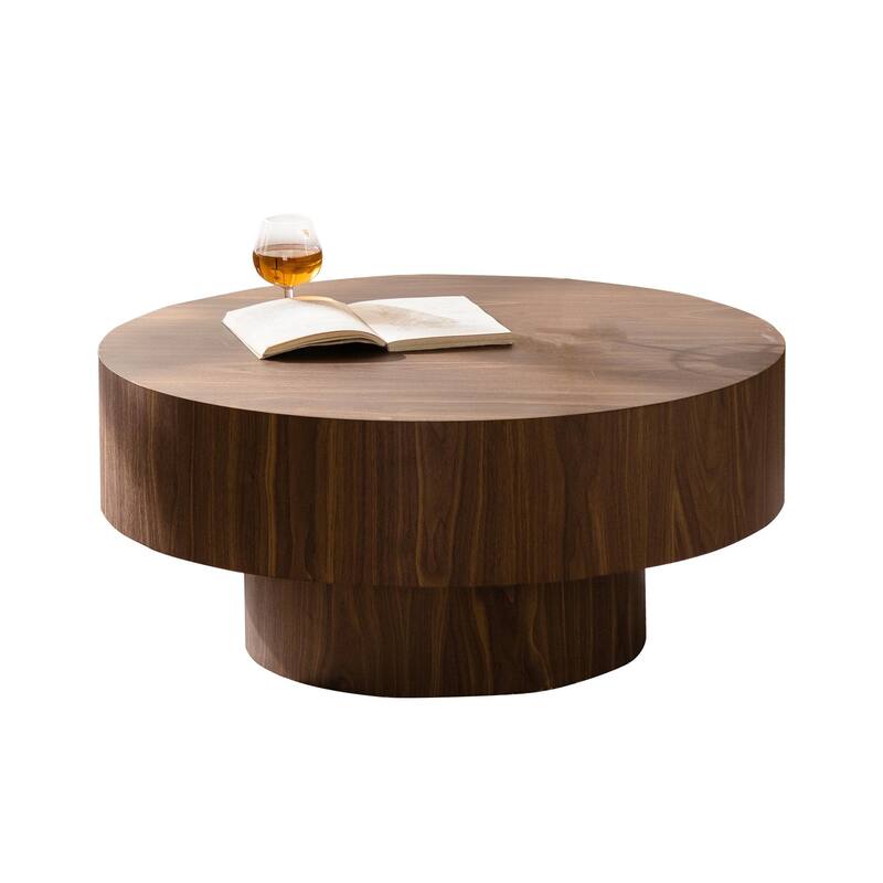 Round Wood 30.51 Inch Coffee Table For Living Room Table Walnut Suitable
