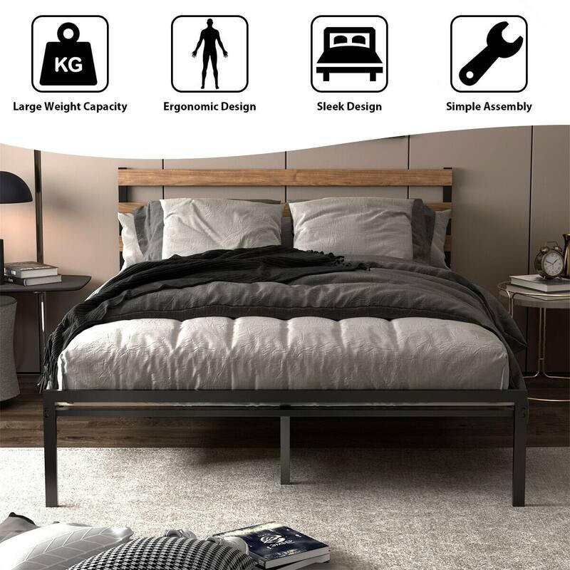Metal Bed Frame Foundation with Headboard-Twin Size