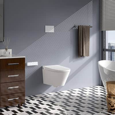 HOROW Wall Hung Elongated Smart Toilet Bidet in White with Auto Open, Auto Close, Heated Seat and Remote, No Tank, No Bracket