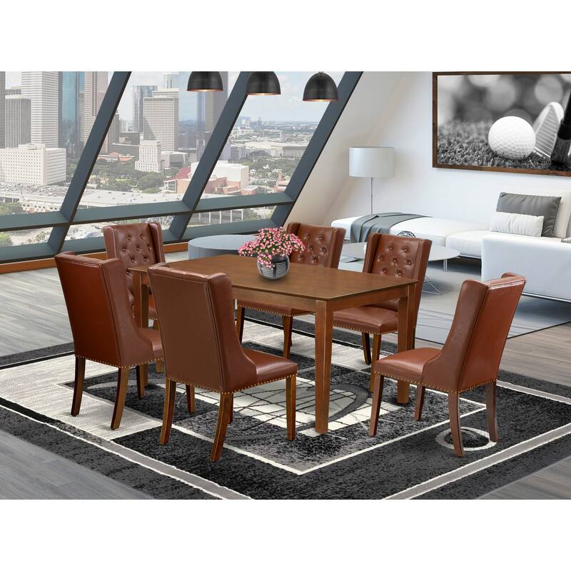 East West Furniture Dining Table Set- a Rectangle Wooden Table and Parson Dining Chairs, (Pieces & Finish & Upholstered Options)