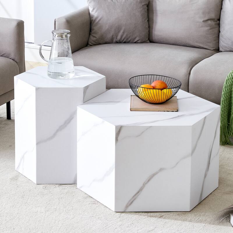 Modern hexagonal coffee table 2 piece set