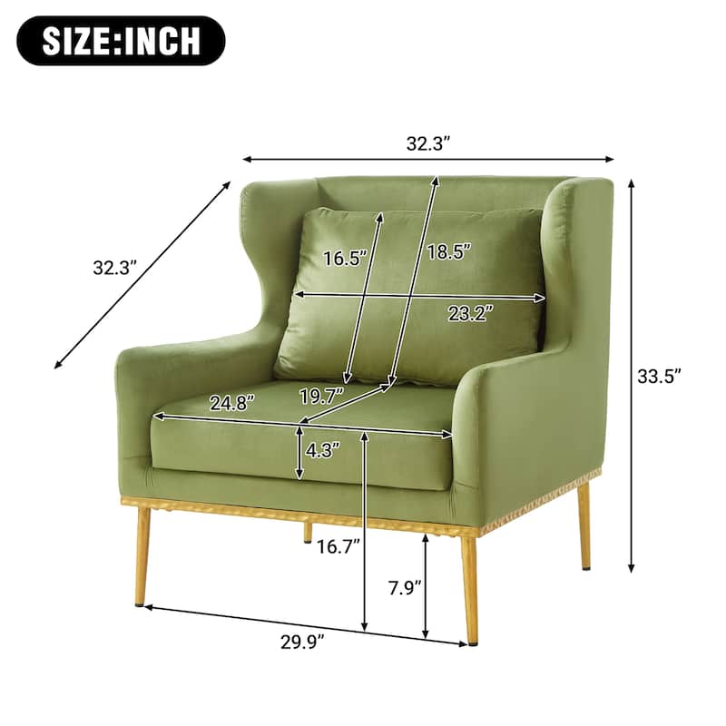 Modern Armchair Velvet Accent Chair Reading Chair Single Sofa Chair for Living Room, Bedroom, or Reading Corner