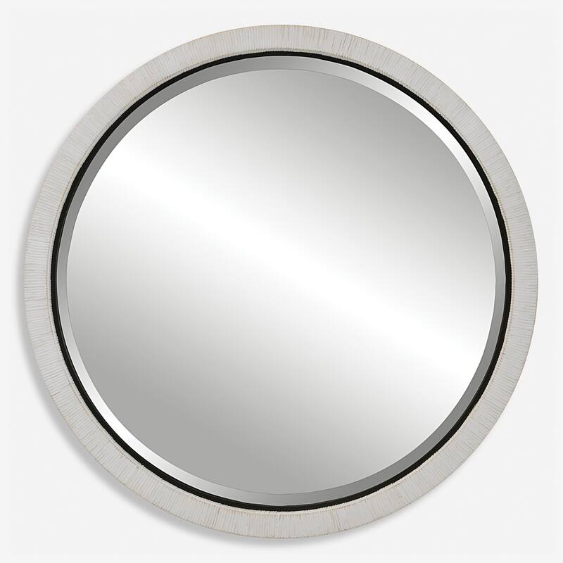 Round Rattan Wrapped Beveled Wall Mirror - 39.25" - White and Black