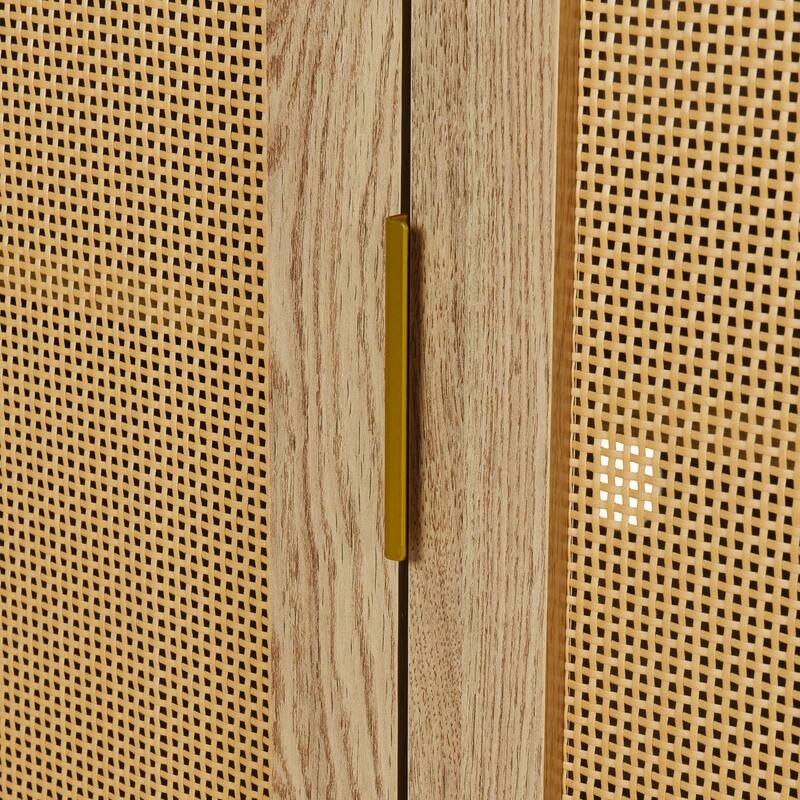 Curved Sideboard Rattan Buffet Storage Cabinet Side Cabinet, Natural