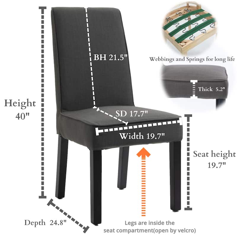 Dining Accent Chairs Set of 2, Modern Armless Side Chair for Kitchen Living Room, Dark Grey