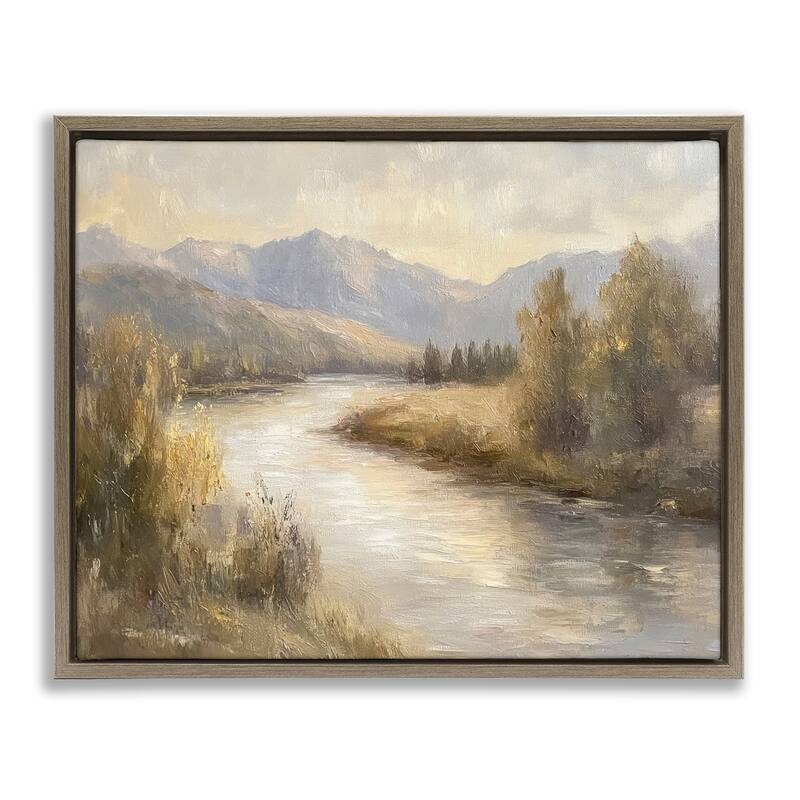 Stupell Flowing River & Distant Mountains Framed Floater Canvas Wall Art Design By Petal Prints Design - 31 x 25 - Brown