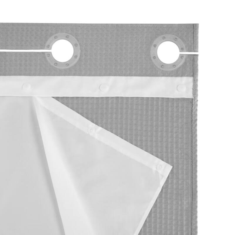 No Hook Cotton Blend Waffle Shower Curtain with Snap-in Liner