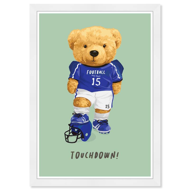 Wynwood Studio Prints Sports and Teams Touchdown Bear Blue and Pastel Green Wall Art Canvas Print