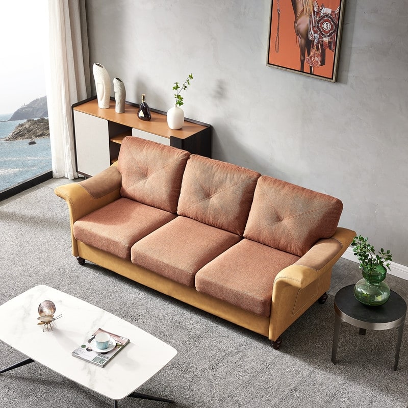 Linen Fabric Faux Leather Sofa with Two Removable Storage Boxes