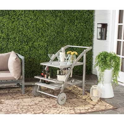 SAFAVIEH Outdoor Living Lodi Grey Wash/Beige Tea Cart - 25"W x 34"D x 34"H