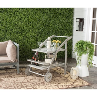 SAFAVIEH Outdoor Living Lodi Grey Wash/Beige Tea Cart - 25"W x 34"D x 34"H