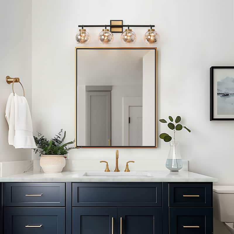 Modern 1/2/3/4-Light Black Gold Bathroom Vanity Lights Mercury Glass Wall Sconces