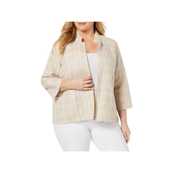 Eileen Fisher Womens Plus Open-Front Blazer Plaid Three-Quarter Sleeve - 1X