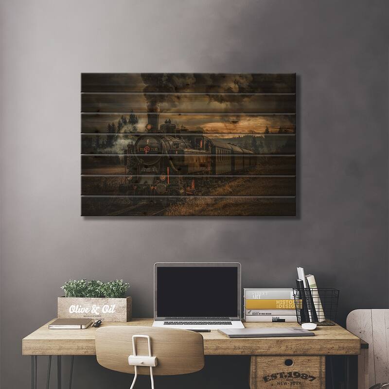 Gold Digger Train Print On Wood by Hubert Bichler - Multi-Color