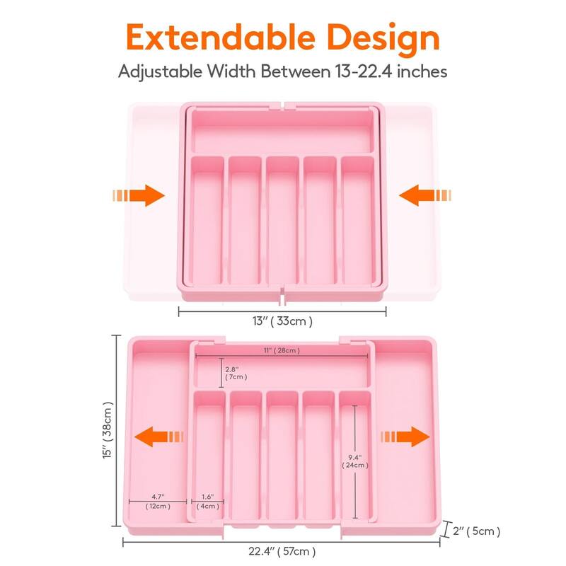 BPA-Free Expandable Silverware Drawer Organizer-Pink Large