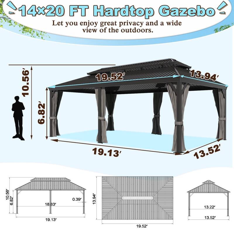 VEIKOUS Outdoor Aluminum Double Hardtop Gazebo Pergolas for Patio Lawn and Garden