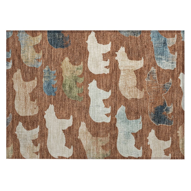 Machine Washable Indoor/ Outdoor Modern Bear Chantille Rug