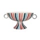 preview thumbnail 1 of 2, Hand-Painted Stoneware Footed Bowl with Handles and Stripes - 13.0"L x 9.8"W x 6.0"H - 13.0"L x 9.8"W x 6.0"H Multi