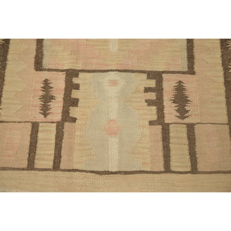 Hand Woven Oriental 100% Wool Carpet Southwestern Tribal Pink Kilim Runner Rug - 9' 2'' X 2' 7''