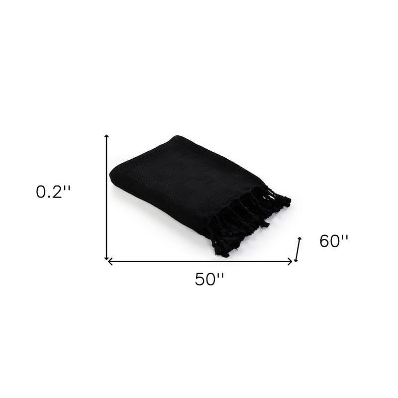 50" x 60" Black Woven Cotton Throw Blanket with Fringe