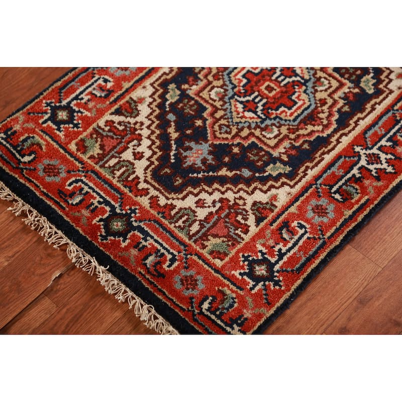 Geometric Blue Heriz Serapi Oriental Foyer Rug Handmade Wool Carpet - 2'0" x 3'0"