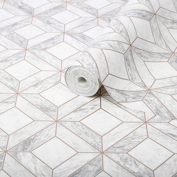 Shop Graham And Brown 103856 Geometric Lattice Marble Non Pasted Wallpaper Gray Overstock 27083963